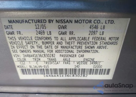 2006 Nissan Maxima 3.5 Se from USA, damaged, VIN 1N4BA41E36C830282